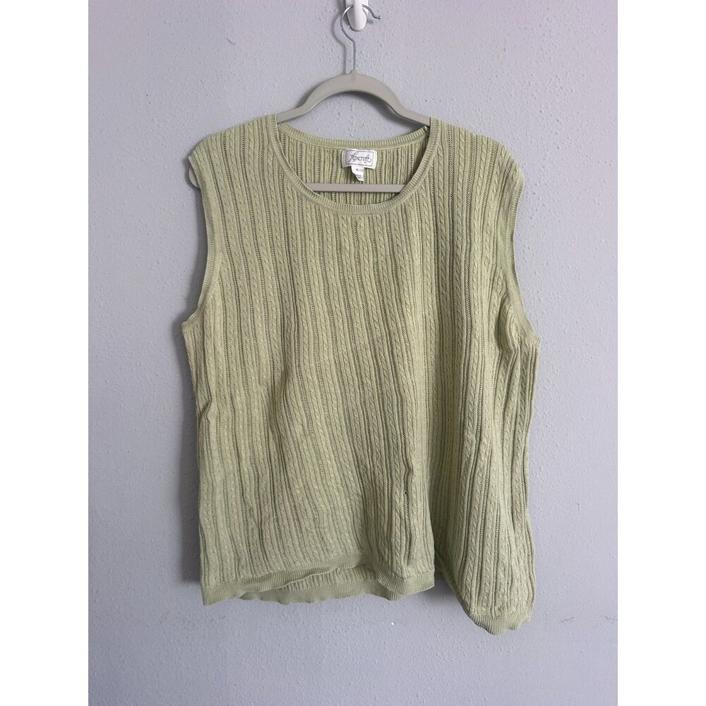 Foxcroft Green Supima Cotton Sweater Vest Cable Knit Women’s XL Sleeveless Top - Picture 2 of 6